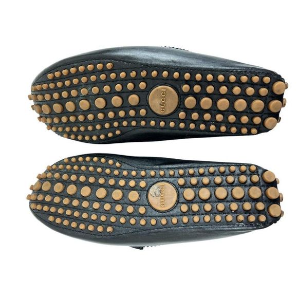 GUCCI Men's Black Drivers Leather Web Trim Slip On Loafers Size 10 - Picture 9 of 12